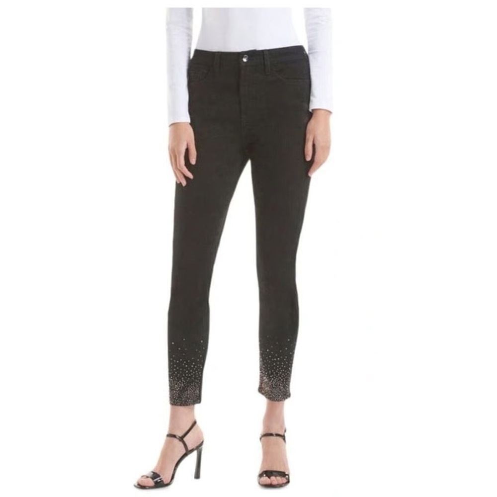 Jen7 High Waist Ankle Skinny Jean w/Ombre Rhinestones in Black Denim Size 20 NWT